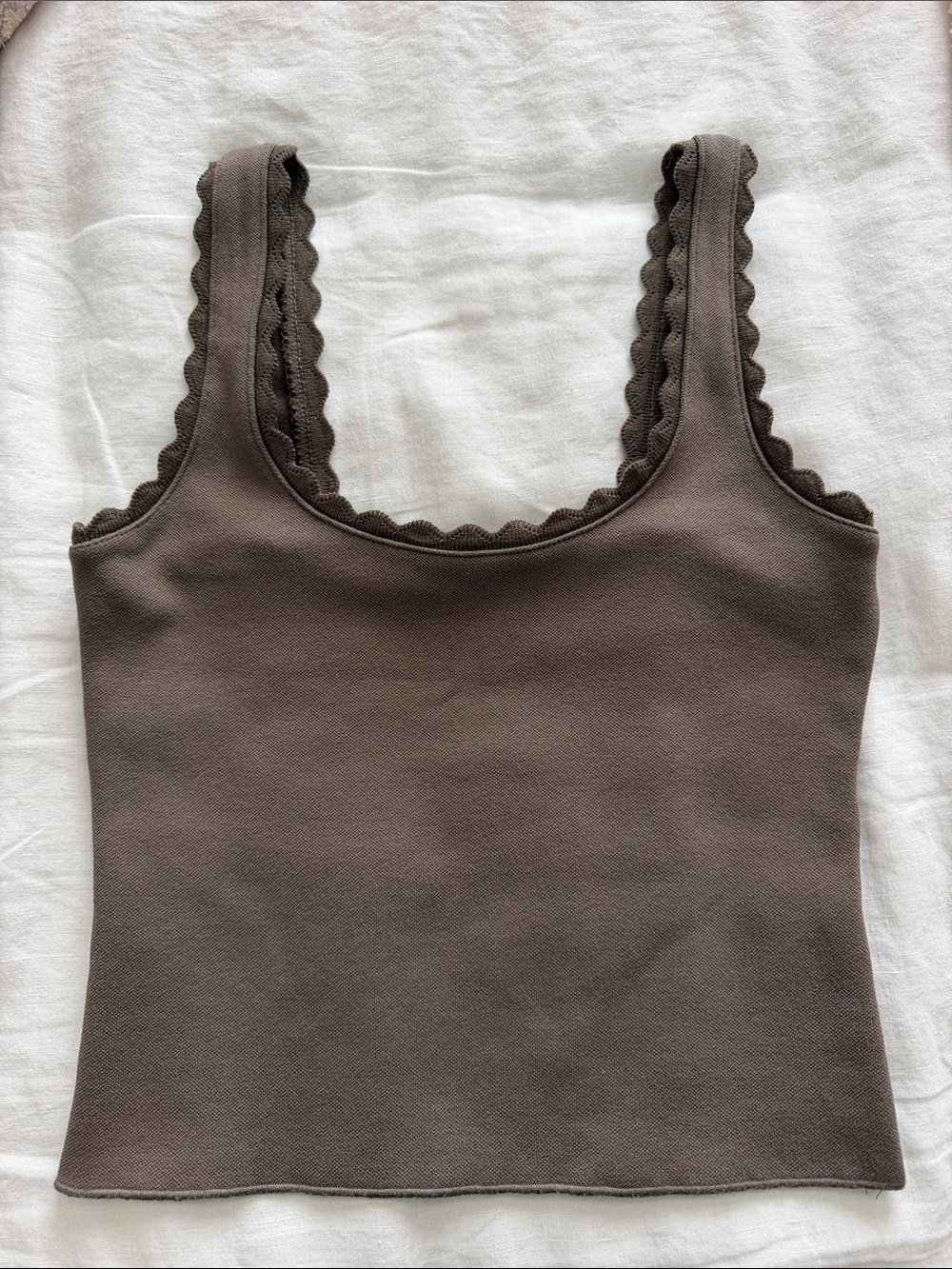 Zara Scalloped Edge Sleeveless Tank Top - Brown